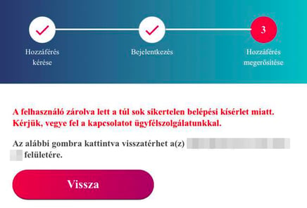 A hibaüzenet ami megjelenik az MBH Bank felületén a zárolásról