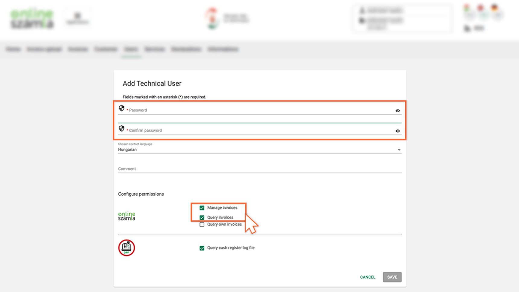 Technical guide for NAV online invoicing data registration