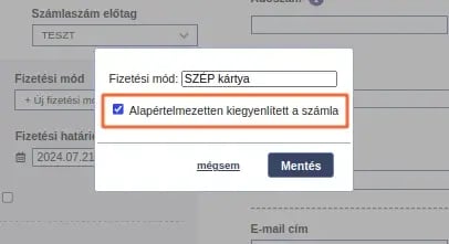 Az egyedi fizetési mód nevének megadása számlázás közben.