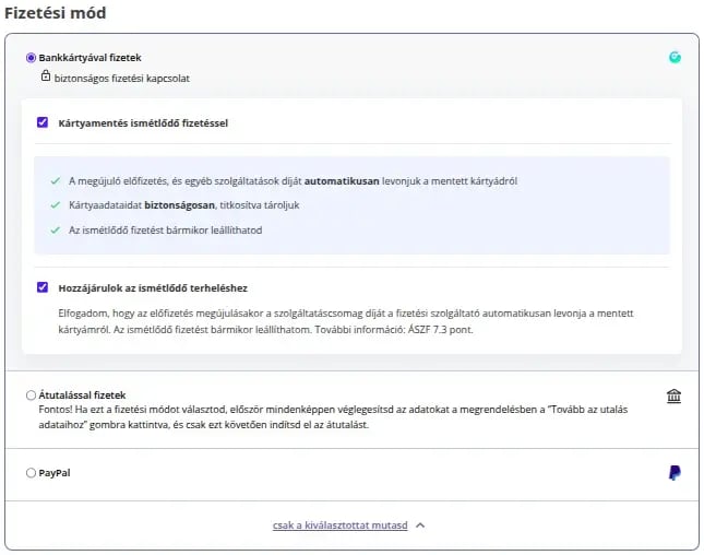 Több fizetési mód közül is választhatsz.