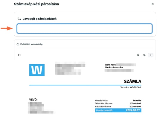 Annak a keresőmezőnek a helyet, amely megjelenik, ha nincs javasolt számlaadat.