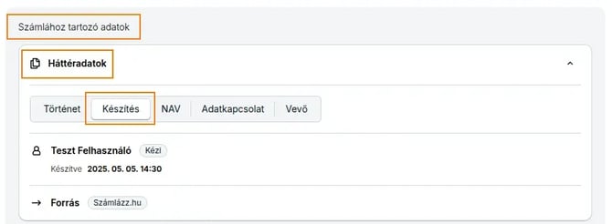 A képen az a menüpont látható, ahol ellenőrizhető, hogy melyik felhasználó állított ki egy bizonyos számlát.