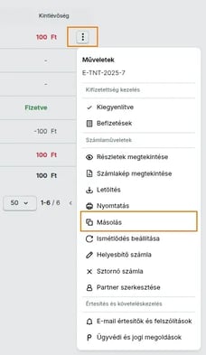 A képen a másolás menüpont látható