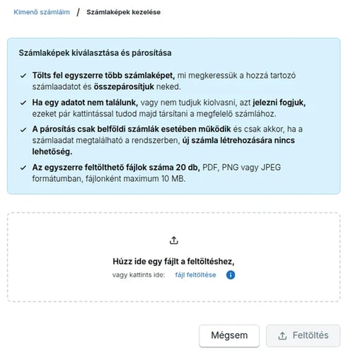A számlakép feltöltésére szolgáló felületről bemutatása.