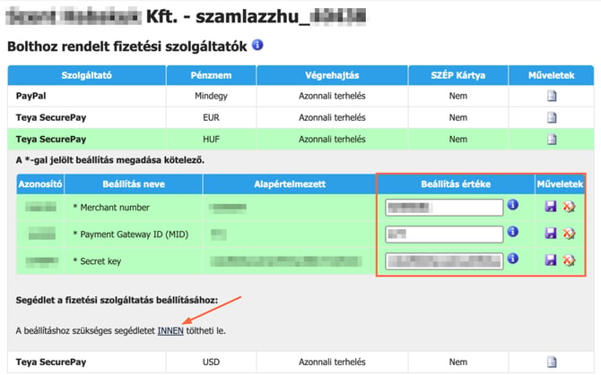 A kiválasztott devizanem mentése a Nevogate oldalán