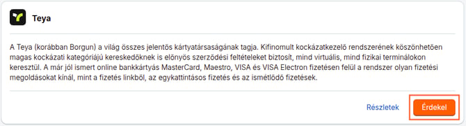 Teya szerződéskötés indításhoz szükséges Érdekel gomb