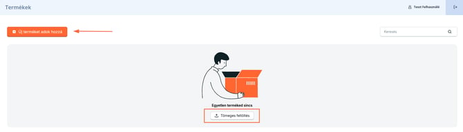 Új termék rögzítésének indítása a Beállítások / Termékek menüpontban.