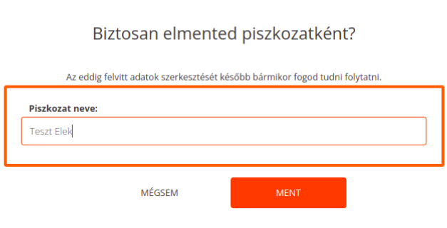 Piszkozat mentése egyedi név megadásával.