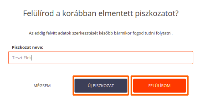 Meglévő piszkozat ismételt mentése új piszkozatként vagy felülírással.