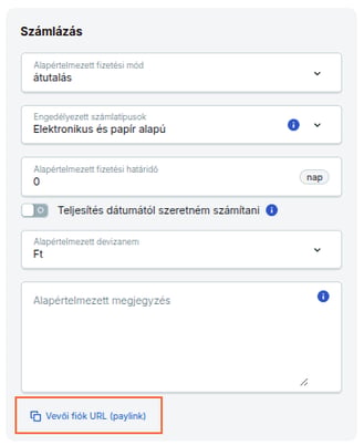A partner adatlap Számlázás blokkjának alsó része, ahol a vevői számlafiók hivatkozása található.