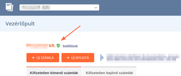 A NAV Online Számla rendszer aktív kapcsolat jelzése a Vezérlőpulton.