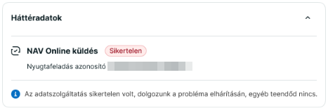 Sikertelen NAV-adatszolgáltatás státusz a nyugta háttéradatai között