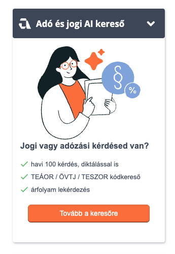 Átlépés az azta felületére a Számlázz.hu vezérlőpultján lévő Adó és jogi AI kereső widgeten.