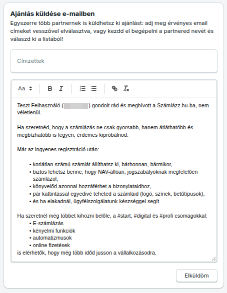 Ajánlás küldése e-mailben több címzett részére