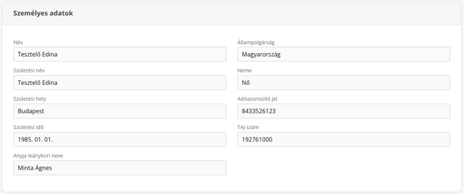 Online könyvelő személyes adatok