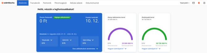 Online könyvelő Áttekintés oldal