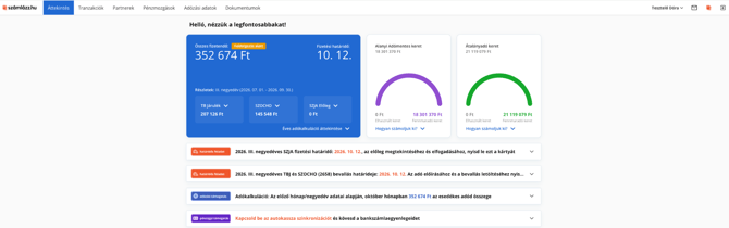 Online könyvelő Áttekintés oldala